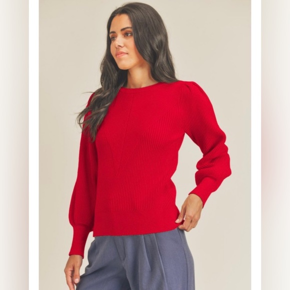 Just In// Bubble Over Ribbed Knit Sweater -Red - Picture 4 of 9